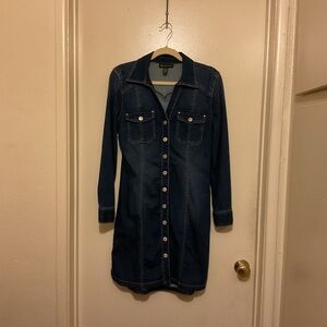 INC International Concepts Dark Blue Denim Long-Sleeve Shirt Dress
